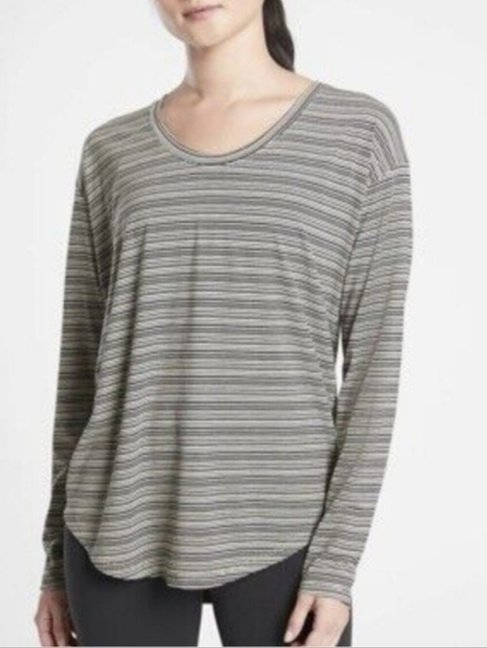 Athleta Cloudlight Stratus Striped Top Black Tan Size XS